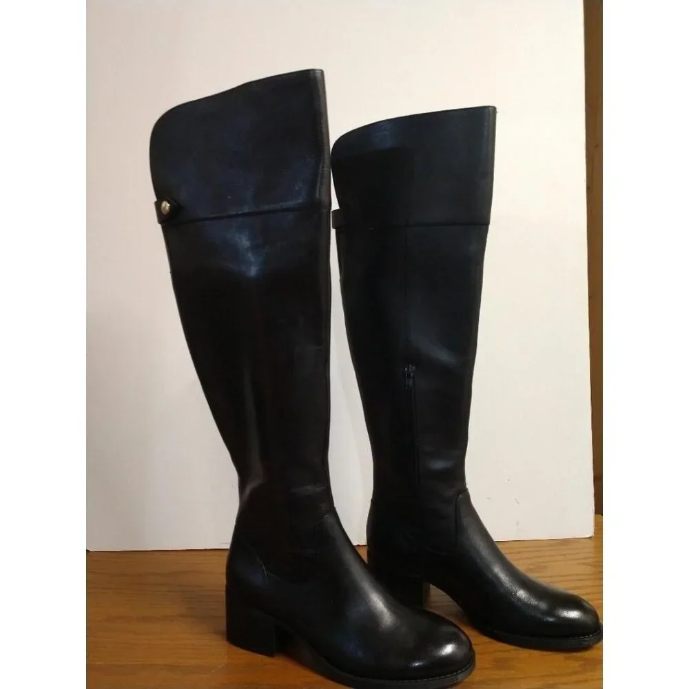 INC International Concepts Karmennl Black Leather Over-Knee-High Boots Size 7